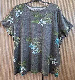 Sag Harbor Women's Top Size 2X Gray Floral Cotton Tropical Short Sleeve